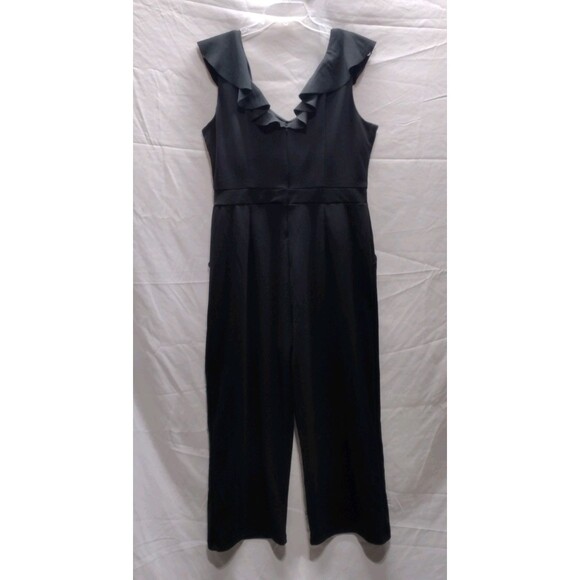 Tahari Arthur S. Levine Womens 12 Jumpsuit Black Sleeveless Ruffles Wide Leg - Picture 5 of 11